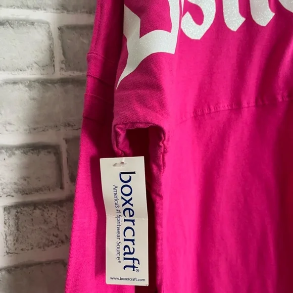 Boxercraft x Disney Hot Pink Glitter Spell Out Crew Neck T-Shirt Womens Medium - Picture 3 of 9